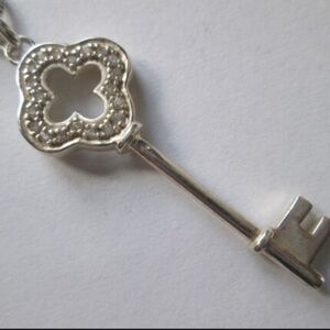 Vintage 925 Sterling Silver Diamond Key Necklace